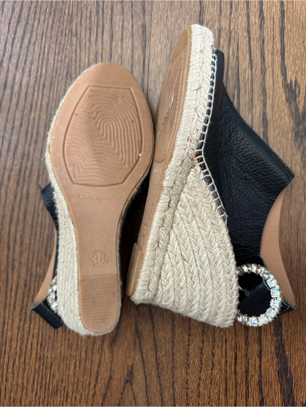 Anthropologie Black Leather Open-Toe Espadrille Slingbacks